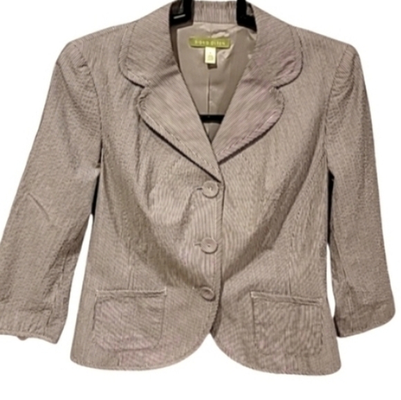 Sigrid Olsen Duo Color Seersucker 100% Cotton Striped Short Jacket Gray 6 - Picture 6 of 16